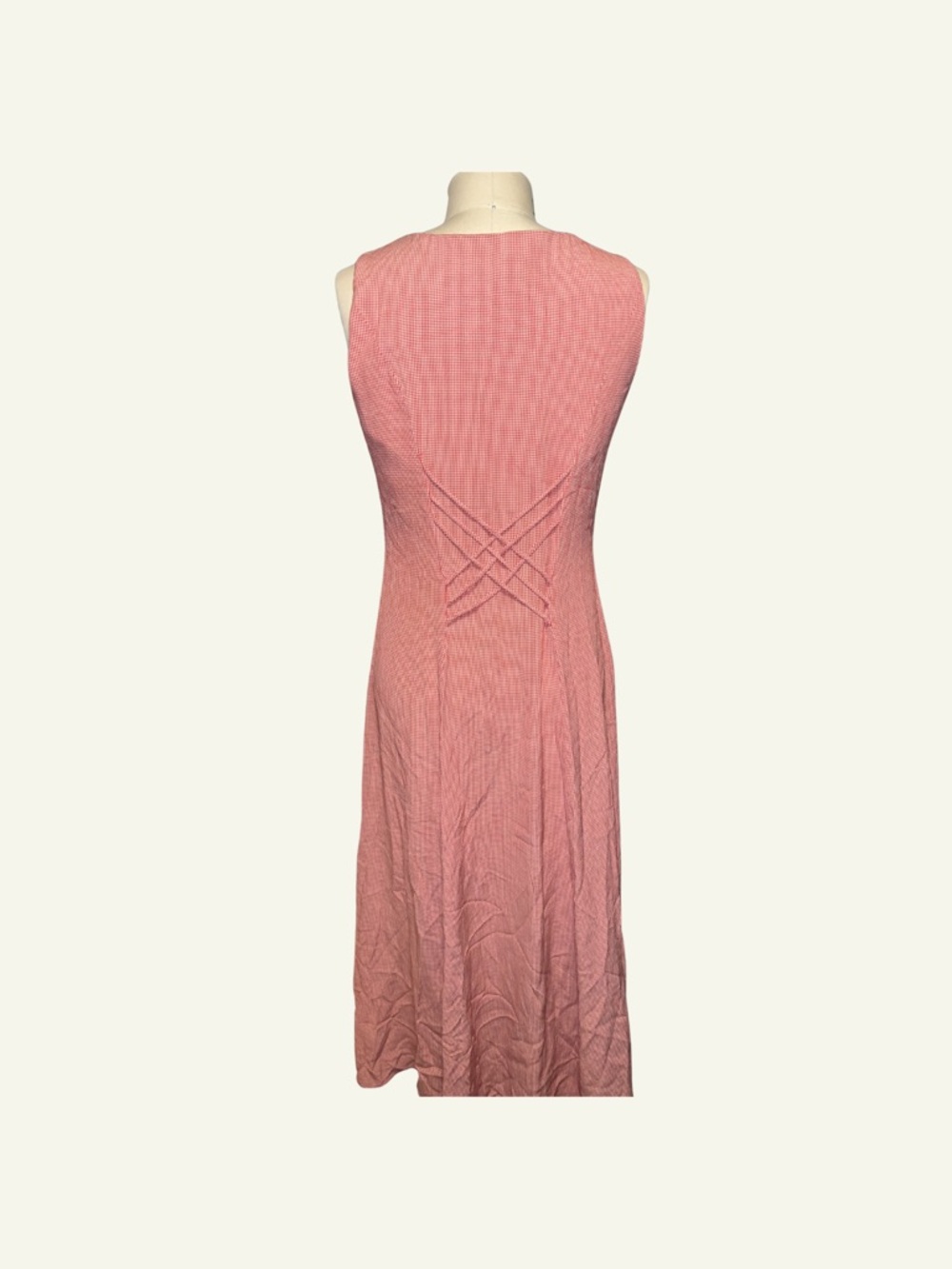 Sleeveless Red & White Button-Front Midi Dress - Picture 5 of 6